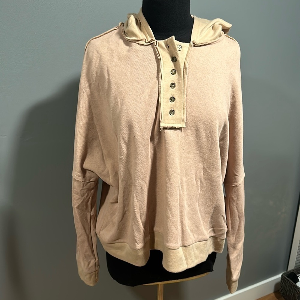 🔥Dusty Rose 🌸 hoodie, partial button up  sz XL  brand new